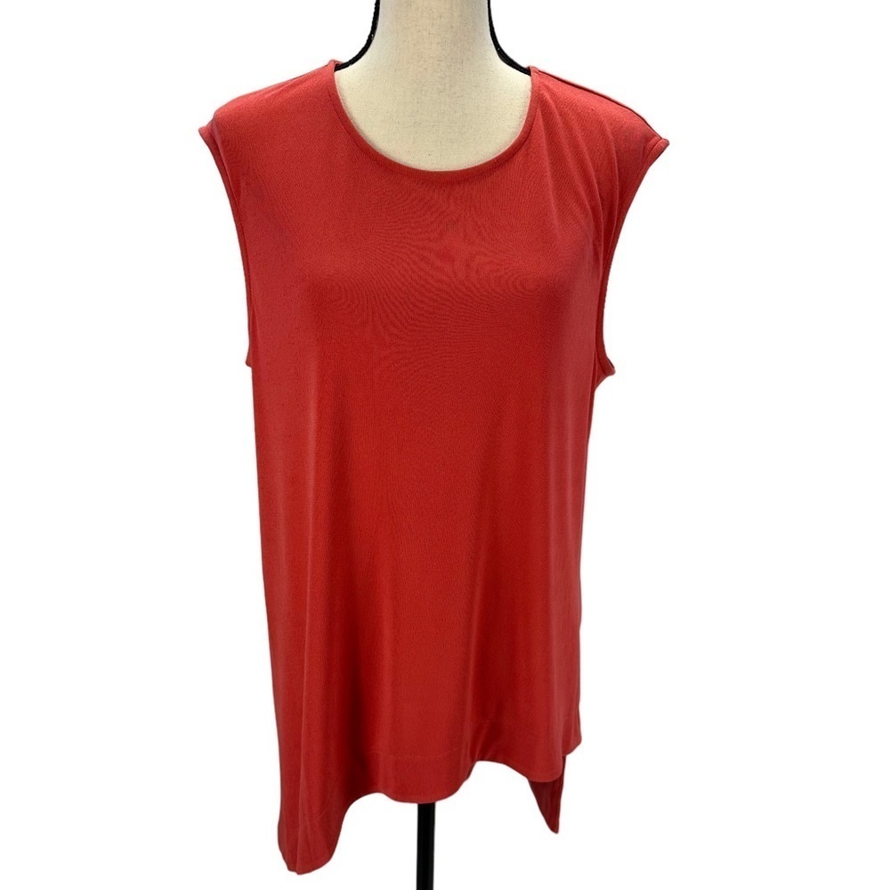 Alfani Sleeveless Round Neck Asymmetrical Hem Slit Back Blouse - Pink - size Lrg